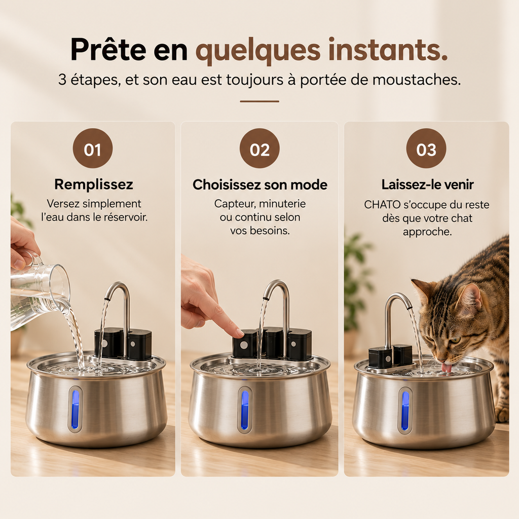 Mise en route de la fontaine Cato en trois étapes